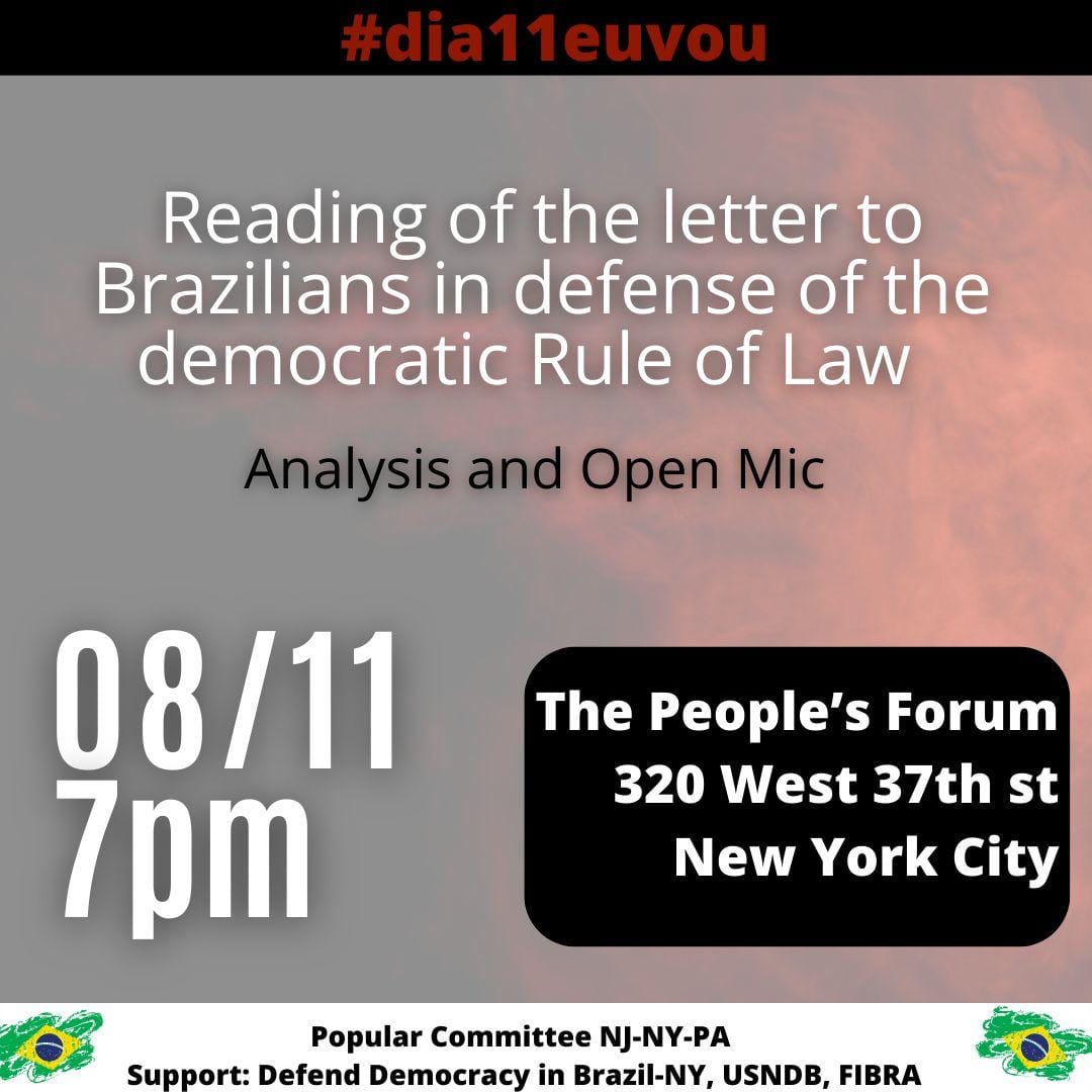 Brasileiros nos EUA fazem leitura da Carta em Defesa do Estado Democrático de Direito